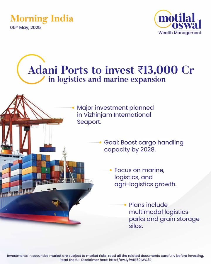 MorningIndia Your daily News tracker Adani Ports to invest 13,000 Cr in logistics and marine expansion Airtel pushes for equity swap to ease debt load Carmakers expand dealerships despite weak sales Disclaimer http ow MorningIndia Your daily News tracker Adani Ports to invest 13,000 Cr in logistics and marine expansion Air...