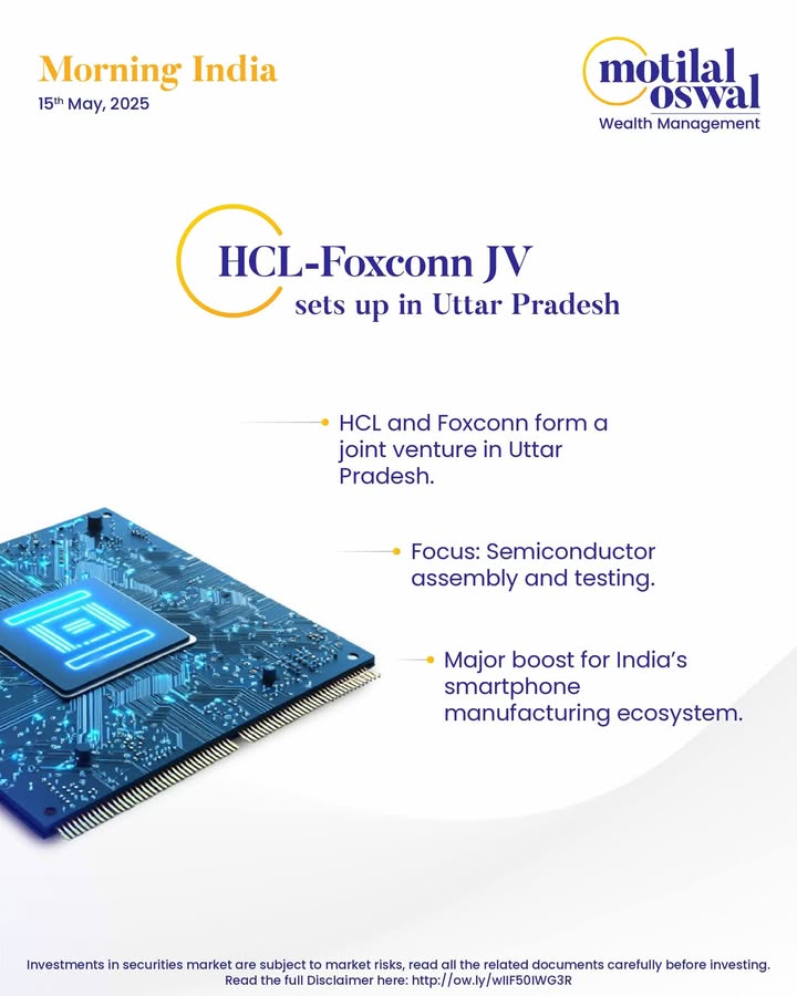 MorningIndia Your daily News tracker HCL Foxconn JV sets up in Uttar Pradesh Biocons 4,500 Cr game plan boost stake, cut debt Tata Power charges up with 25,000 Cr capex plan for FY26 Disclaimer http ow MorningIndia Your daily News tracker HCL Foxconn JV sets up in Uttar Pradesh Biocons 4,500 Cr game plan b...
