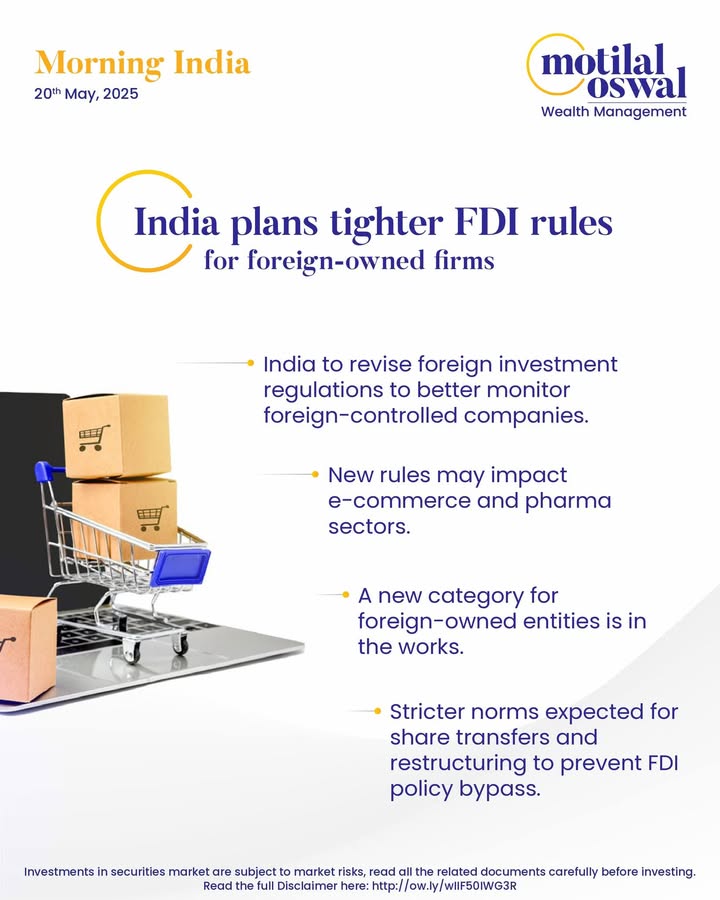 MorningIndia Your daily News tracker India plans tighter FDI rules for foreign owned firms Shiprocket plans 2,000 2,500 Cr IPO filing soon Apple partner Hon Hai invests 1.5 Billion in India unit Disclaimer http ow MorningIndia Your daily News tracker India plans tighter FDI rules for foreign owned firms Shiprocket plans ...