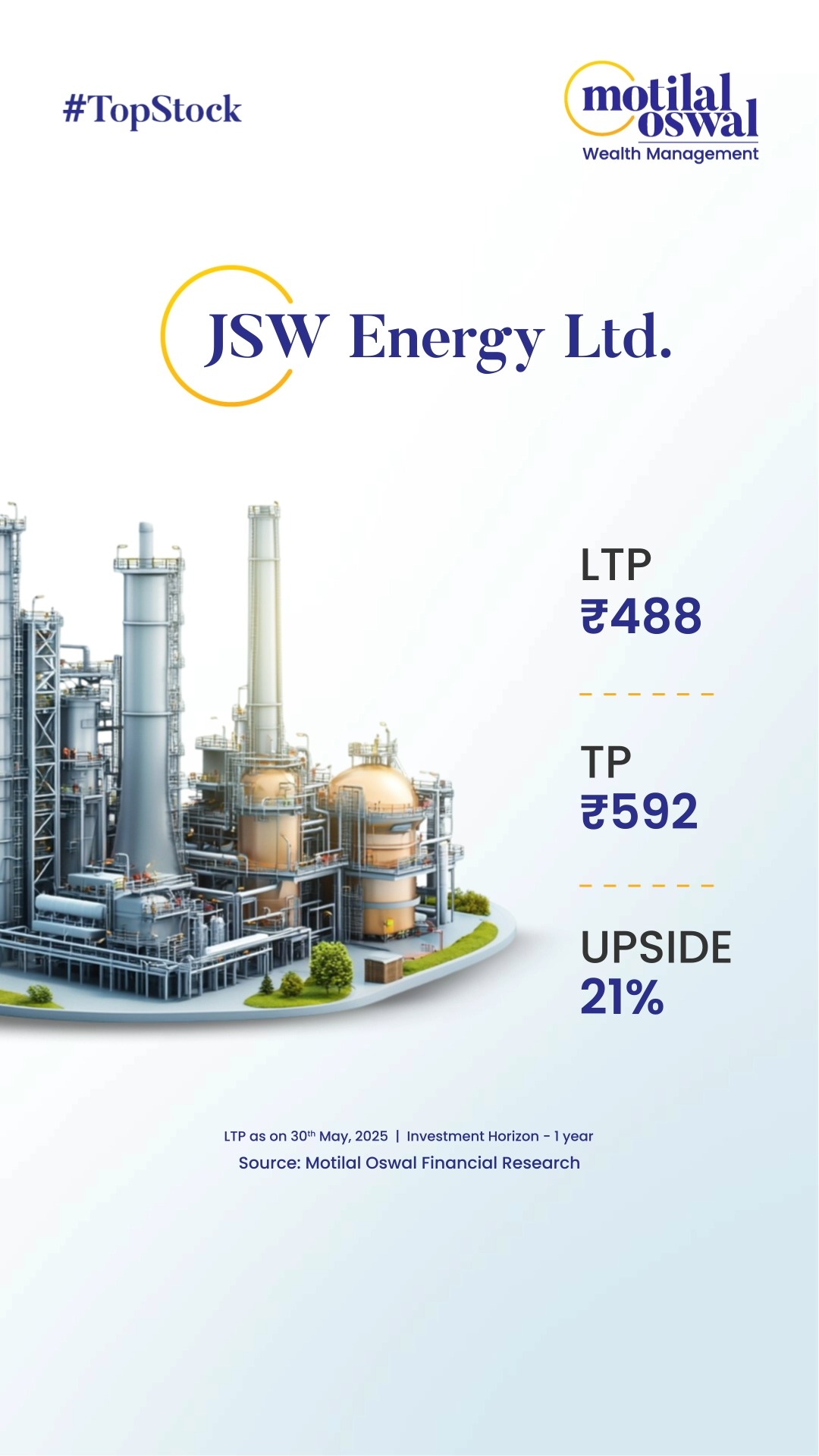JSW Energy Ltd. has a target price of 592 with a potential upside of 21 Disclaimer http ow