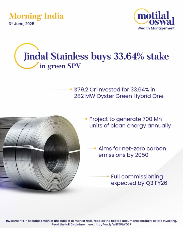 MorningIndia Your daily News tracker Jindal Stainless buys 33.64 stake in green SPV Torrent Power inks long term LNG deal with BP Singapore Biocon enters GLP 1 diabetes market with nod for Liraglutide Disclaimer http ow MorningIndia Your daily News tracker Jindal Stainless buys 33