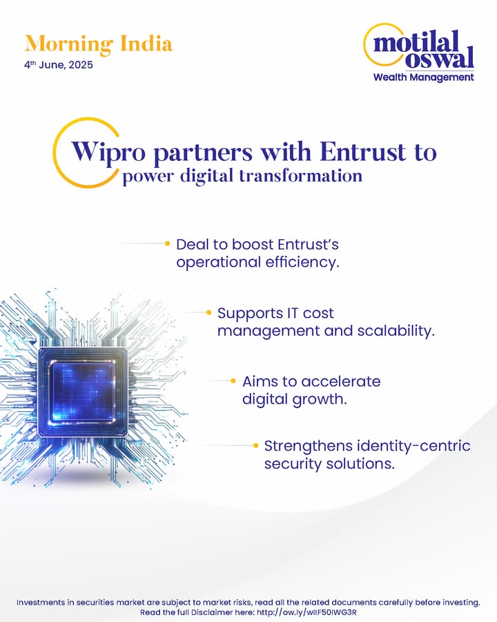 MorningIndia Your daily News tracker Wipro partners with Entrust to power digital transformation Chennai Petroleum to enter fuel Retail allocates 400 Cr capex Moodys flags asset quality risks in two wheeler loan segment Discl... MorningIndia Your daily News tracker Wipro partners with Entrust to power digital transformation Chennai Petr...