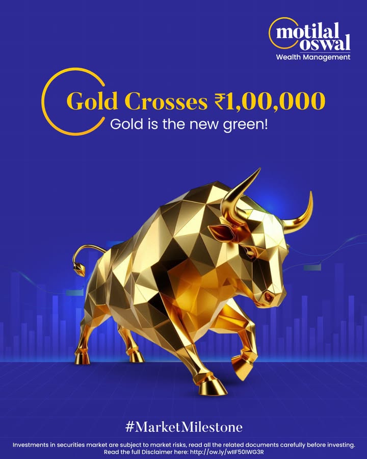 As gold crosses the 1,00,000 mark, the markets gleam with new possibilities. Is your portfolio keeping pace in this golden marathon MotilalOswal GoldAt1Lakh BullRun GoldMarathon MarketMilestone InvestSmart As gold crosses the 1,00,000 mark, the markets gleam with new possibilities