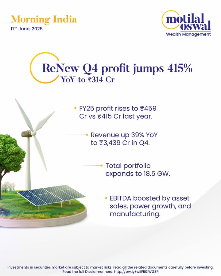 MorningIndia Your daily News tracker ReNew Q4 profit jumps 415 YoY to 314 Cr JLR cuts FY26 EBIT margin outlook to 5 7 Meesho to pay 288M tax to move HQ to India Disclaimer http ow MorningIndia Your daily News tracker ReNew Q4 profit jumps 415 YoY to 314 Cr JLR cuts FY26 EBIT margin ou...