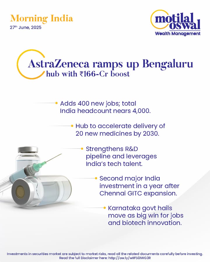  MorningIndia Your daily News tracker AstraZeneca ramps up Bengaluru hub with 166 Cr boost JSW Paints inche...