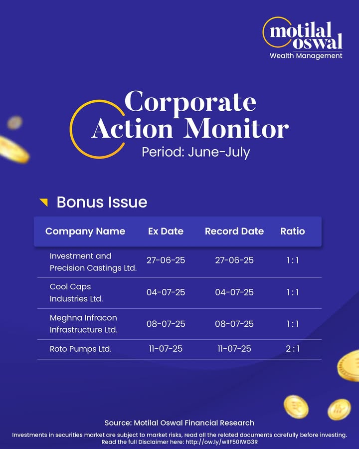 Stock splits, bonus issues, rights issues July is going to be action packed From Cool Caps to Paras Defence, stay up...