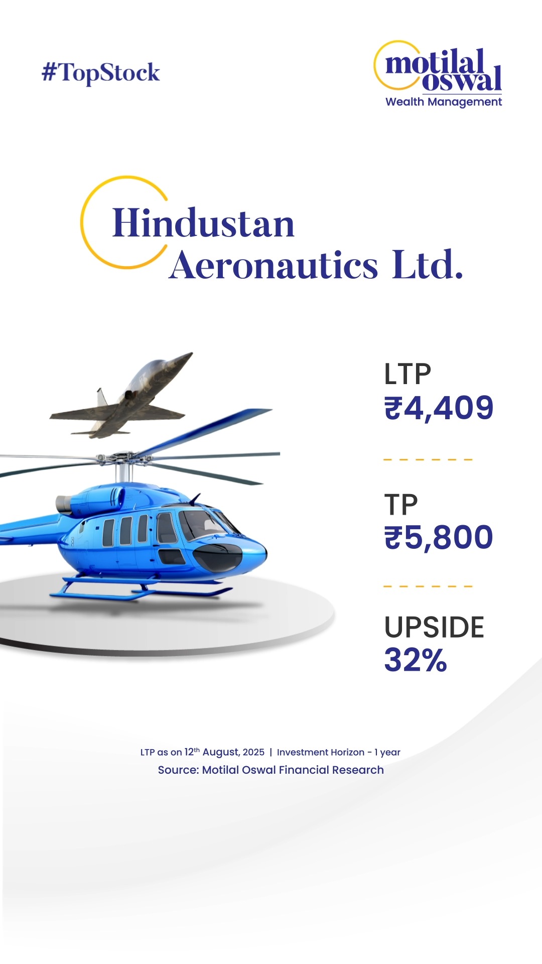 Hindustan Aeronautics Ltd. has a target price of 5,800 with a potential upside of 32 Disclaimer http ow