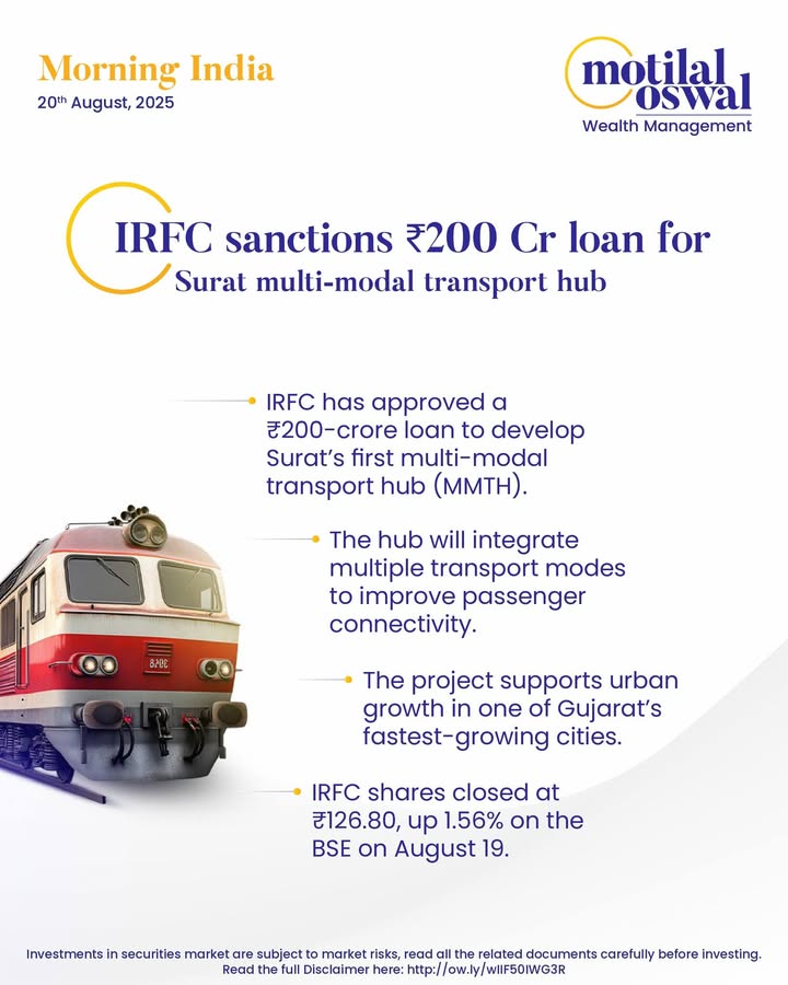  MorningIndia Your daily News tracker IRFC sanctions 200 Cr loan for Surat multi modal transport hub Zepto ...