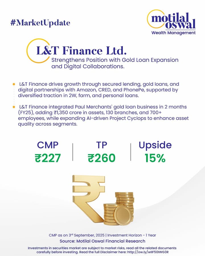  MarketUpdate L T Finance set for sustainable growth Diversified traction in secured lending, gold loans digital partners...