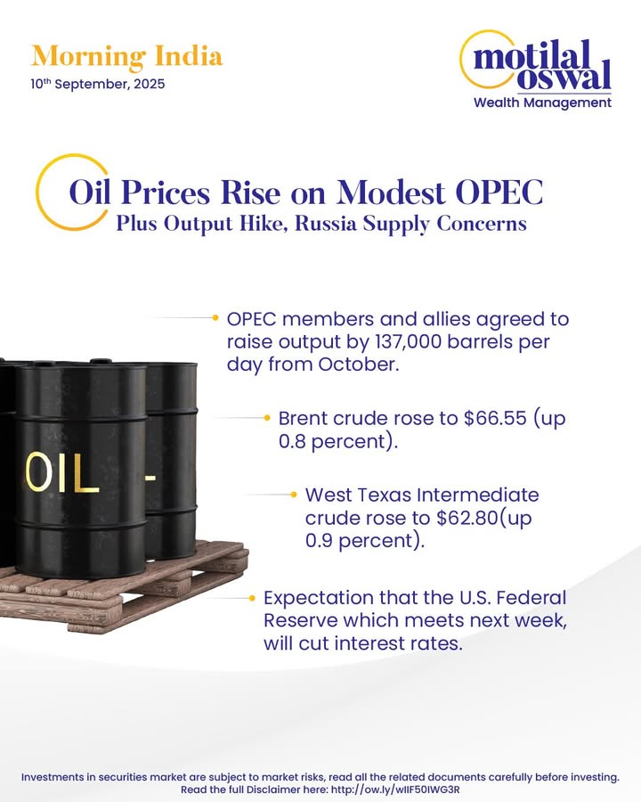  MorningIndia Your daily News tracker Oil prices rise on modest OPEC plus output hike, Russia supply concerns