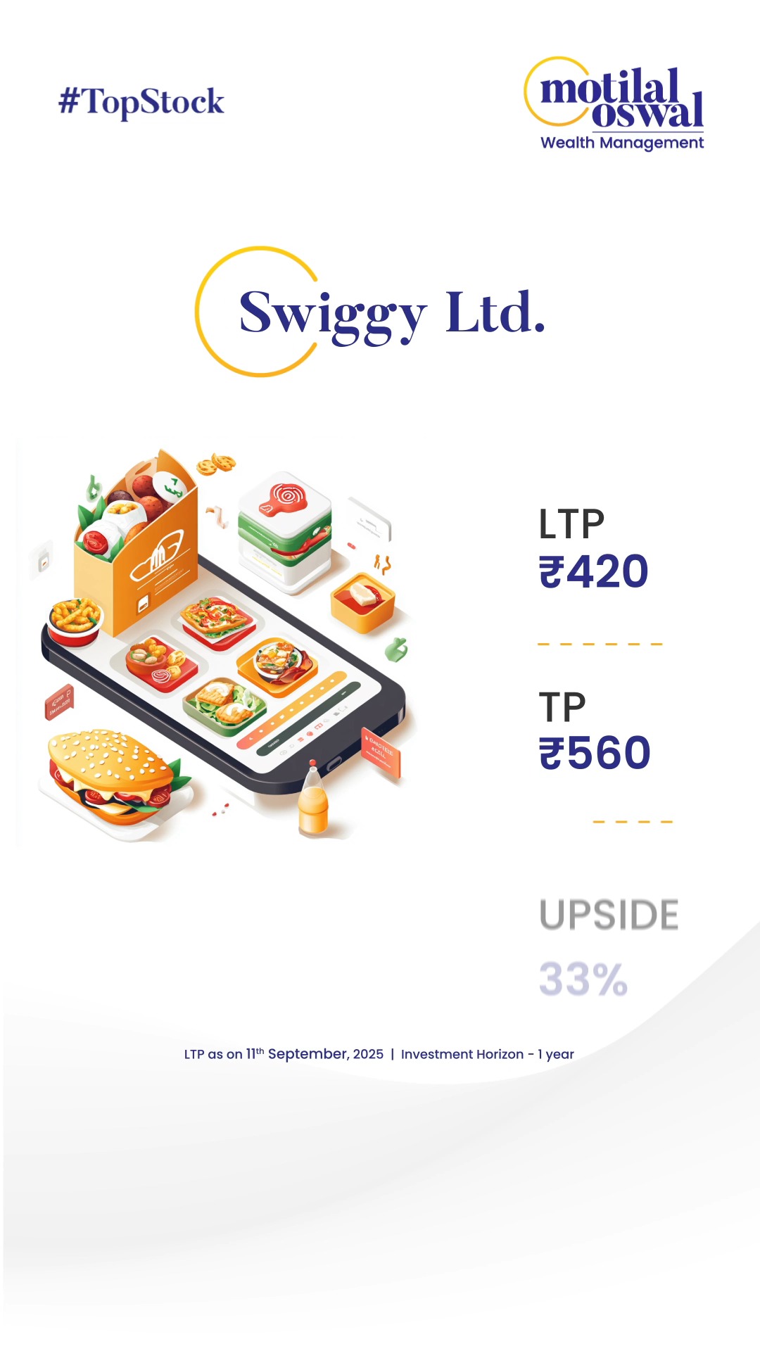 Swiggy Ltd. has a target price of 560 with a potential upside of 33 Disclaimer http ow
