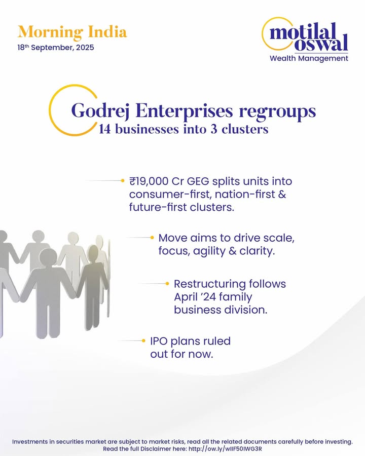  MorningIndia Your daily News tracker Godrej Enterprises regroups 14 businesses into 3 clusters JSW Steel to r...