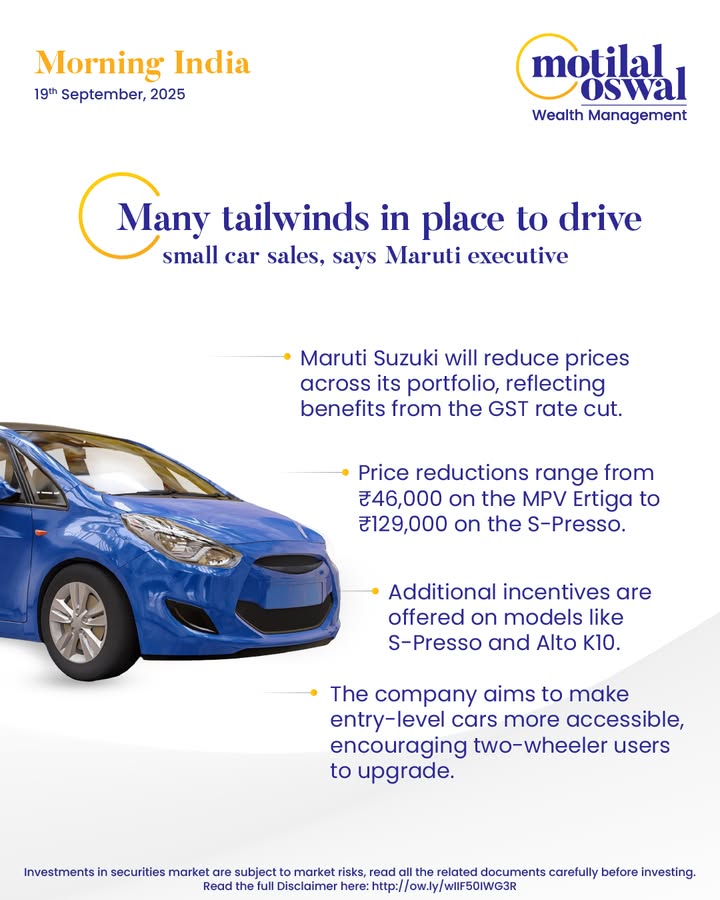  MorningIndia Your daily News tracker Many tailwinds in place to drive small car sales, says Maruti executive ...