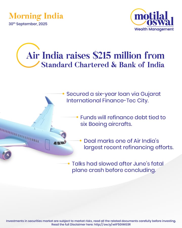  MorningIndia Your daily News tracker Air India raises 215 million from Standard Chartered and Bank of India ...
