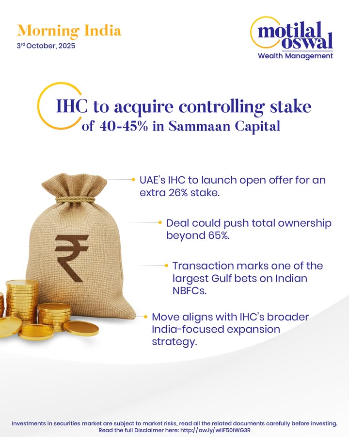  MorningIndia Your daily News tracker IHC to acquire controlling stake of 40 45 in Sammaan Capital Relianc...