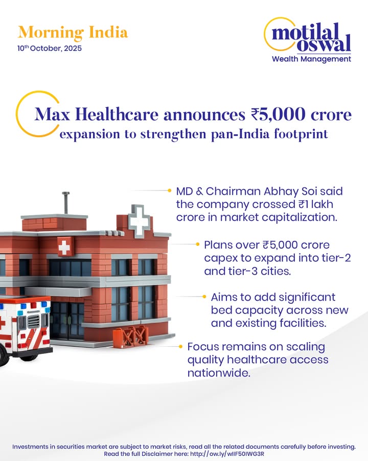  MorningIndia Your daily News tracker Max Healthcare announces 5,000 crore expansion to strengthen pan India...