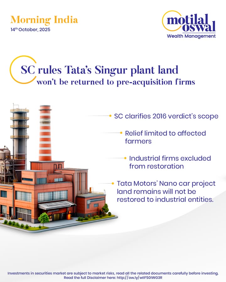  MorningIndia Your daily News tracker SC rules Tatas Singur plant land wont be returned to pre acquisition firm...