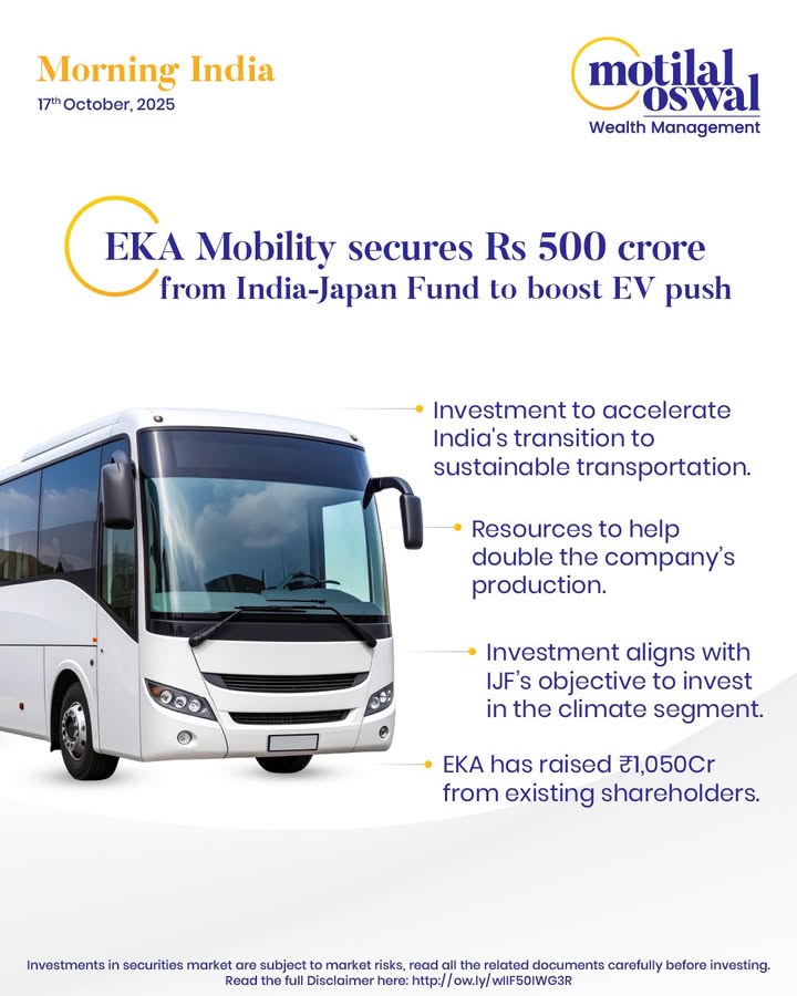  MorningIndia Your daily News tracker EKA Mobility secures Rs 500 crore from IJF Ashok Leyland secures major...