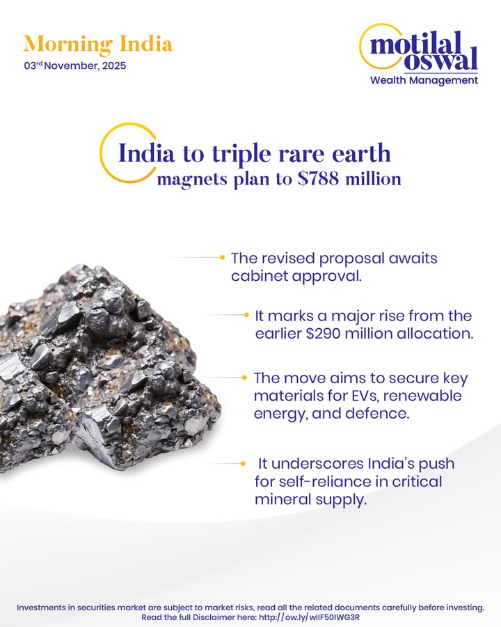  MorningIndia Your daily News tracker India to triple rare earth magnets plan to 788 million Dredging Corp...