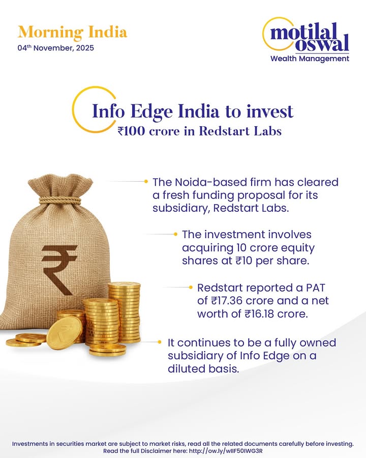  MorningIndia Your daily News tracker Info Edge India to invest 100 crore in Redstart Labs