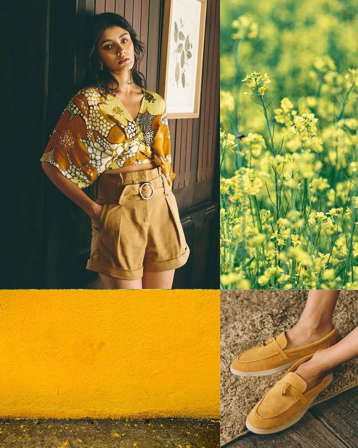 Sepia toned florals bring to mind meadows of mustard blooming in the sun