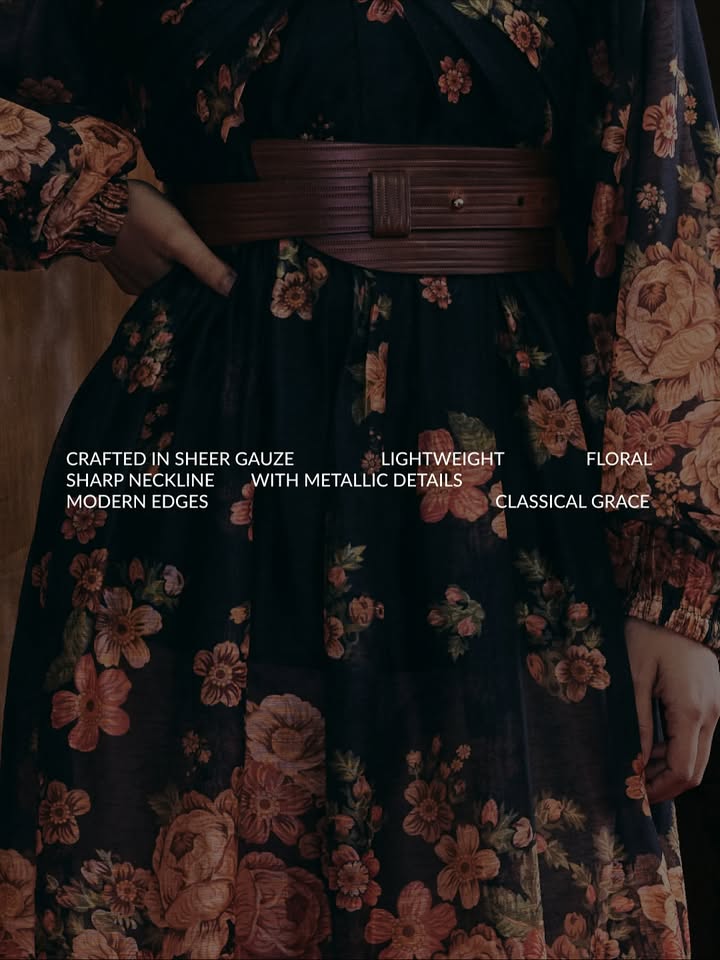 Designed for delightfully drifting through the social season, this floral dress is crafted in a sheer and lightweight gauze ...