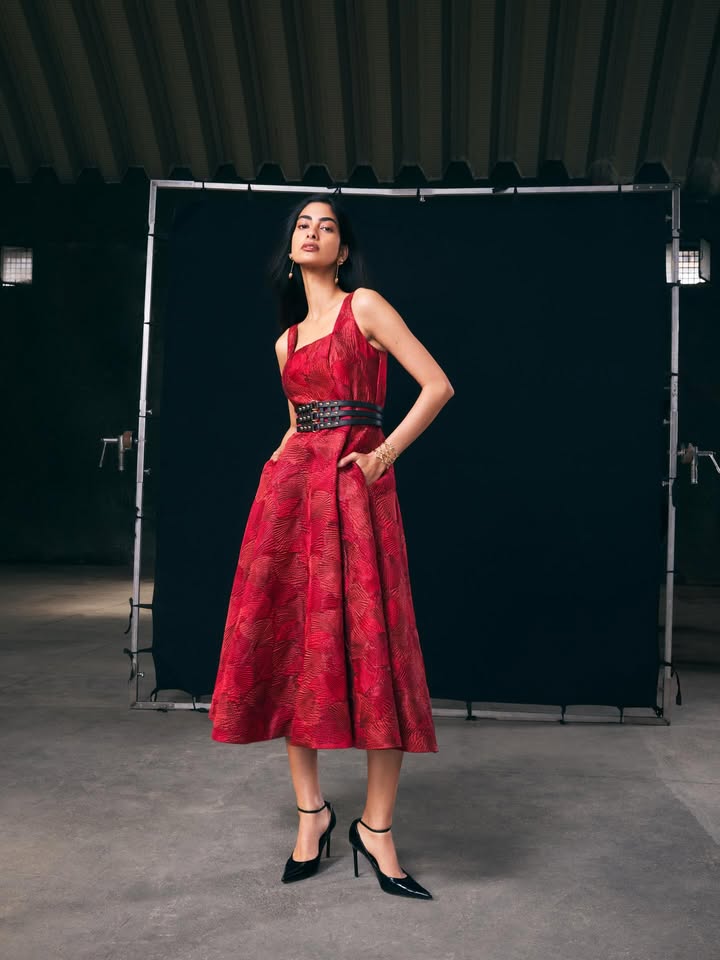 Introducing Summer Knit Couture Spring Summer 26 A modern occasion piece, this scarlet dress is tailored in rich jacquard...