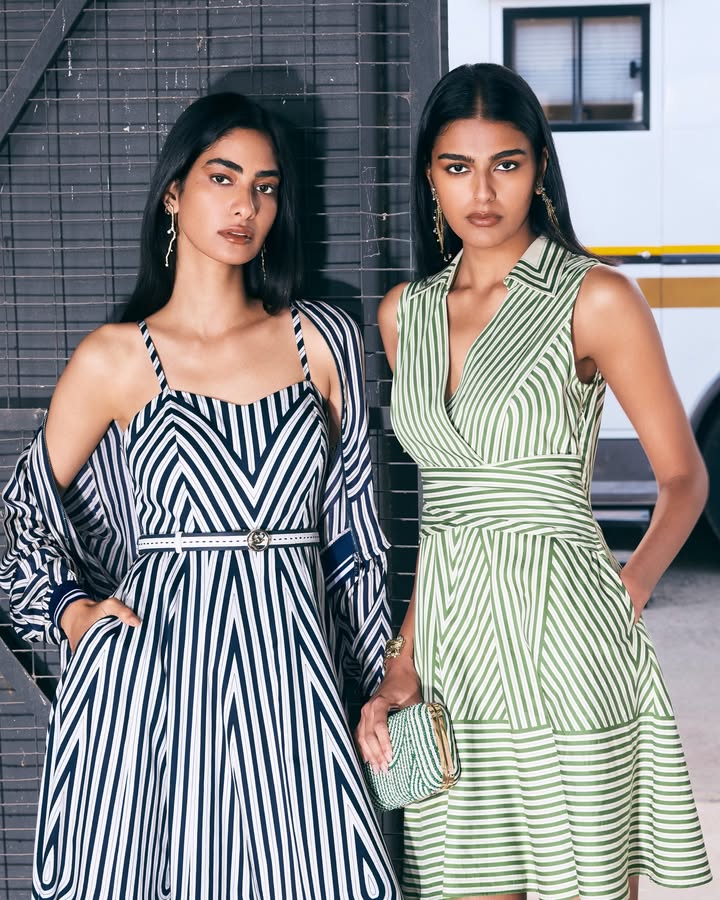 Stripes in conversation. One bold, one effortless both made for summer