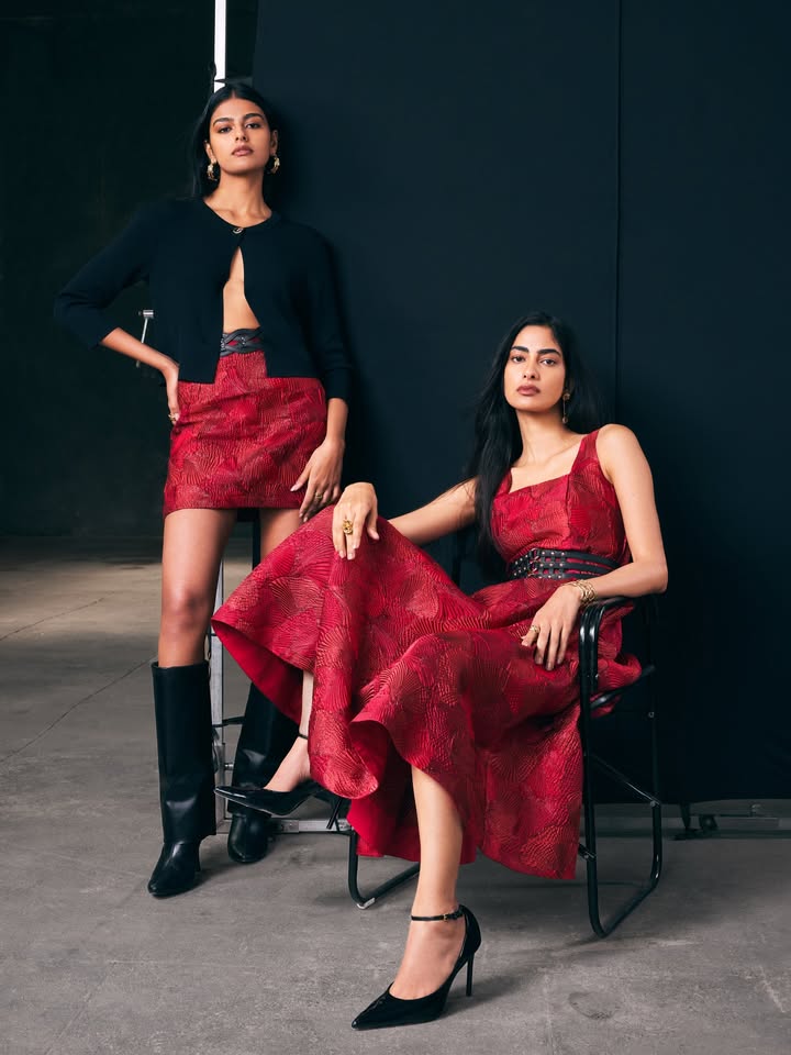 One colour, two moods. From a sharp mini to a sweeping silhouette, both made to turn heads