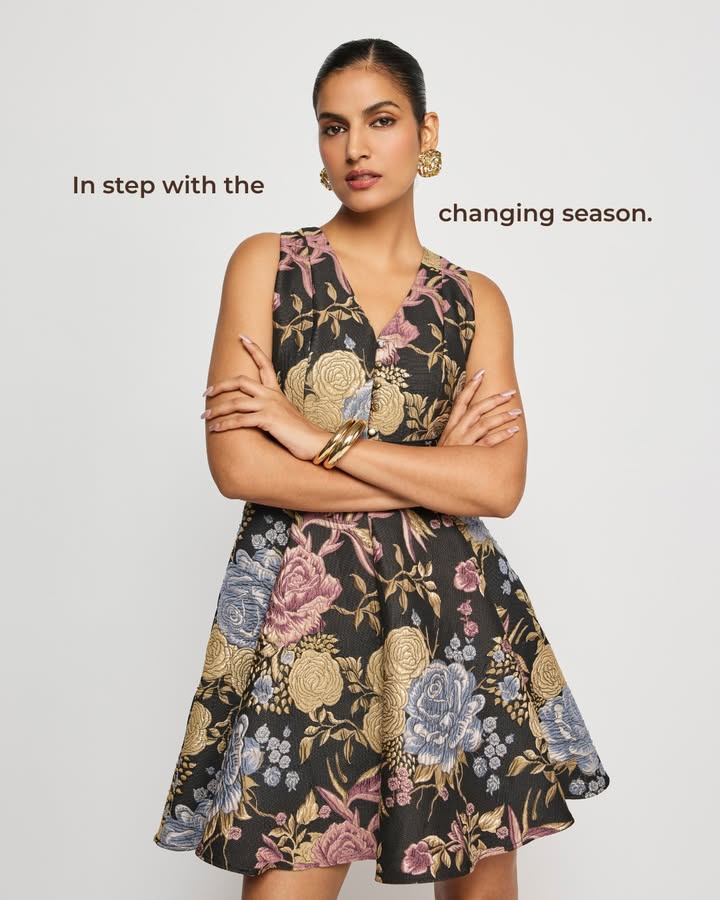 Where moody garden florals meet the seasons changing light. Shop the Neoni Short Dress via the link in our bio