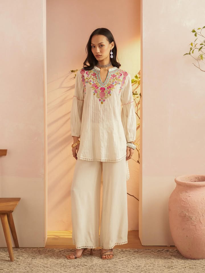 Soft as a sigh, pretty as a thought. This white co ord lives somewhere between a dream and daylight