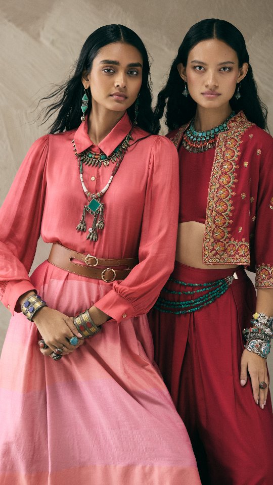 When coral blends into crimson and embroidery meets sheen the seasons festive palette comes alive