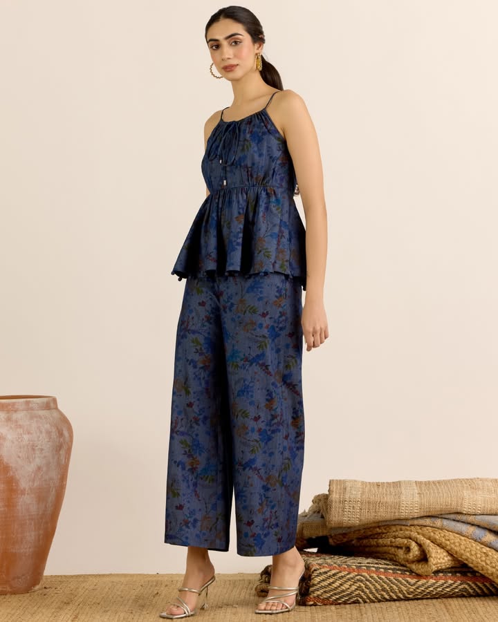 Effortless denim with a softer, feminine edge. The Blue Denim Flora Cord Set is made for easy, all day wear