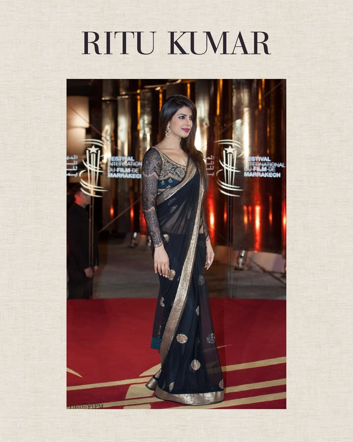 Ritu Kumar remembers the iconic black saree worn by Priyanka Chopra in 2012 This black and gold saree was almost tailo...