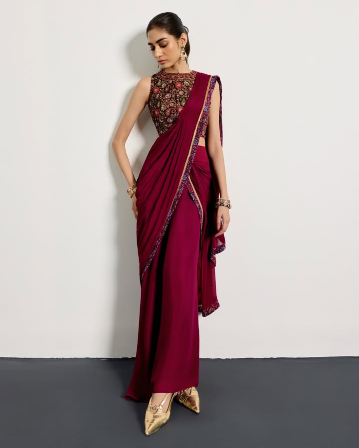 In earthy muted tones, this silk saree from Ritu Kumar Couture is embroidered with paisleys along its borders evoking a sens...