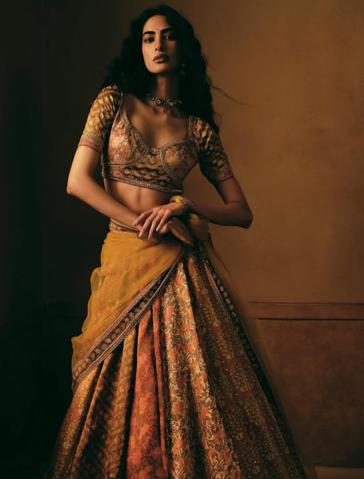 The Rushafi Lehenga Set brings together vibrant hues with delicately crafted embroidery