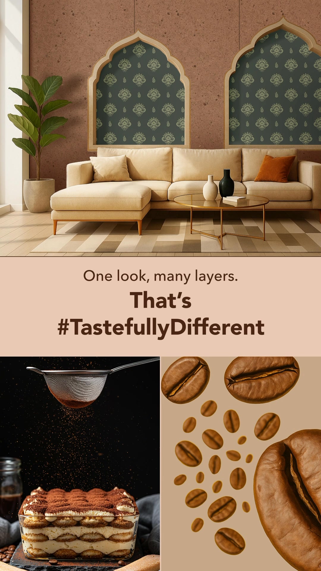 Shoutout to all the tiramisu lovers we just found your interior moodboard Layers of warmth, texture, and tastefully bold...