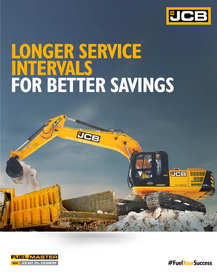Maximize your savings with the JCB NXT 215LC Fuel Master Excavator. Longer service intervals mean less downtime and lower maintenance costs 5000 hours for engine oil, 1000 hours for hydraulic oil, and 500 hours for regular service Maximize your savings with the JCB NXT 215LC Fuel Master Excavator