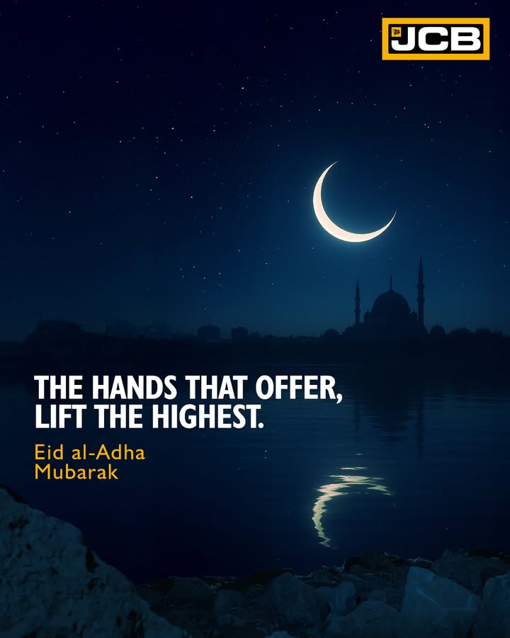 This Eid, let us honour the spirit of giving. Wishing you and your loved ones peace, gratitude, and togetherness. Eid Al Adha Mubarak. JCB JCBIndia BharatKaJCB JCBMachines JCBLovers JCBKiKhudai JCBFamily EidAlAdha Eid2025 EidMubarak This Eid, let us honour the spirit of giving. Wishing you and your loved ones peace, gratitude, and togetherness