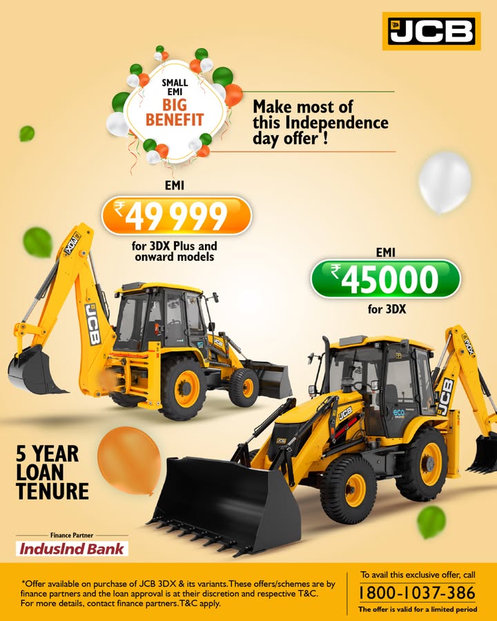 Celebrate freedom with power in your hands and own a JCB this Independence Day with EMIs starting at just 45000 For more information, call 18001037386 or visit https www.jcb Celebrate freedom with power in your hands and own a JCB this Independence Day with EMIs starting at just 45000 For mo...