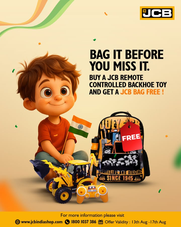 Heres an offer youll love to grab. Buy a JCB Remote Controlled Backhoe Toy and get a utility bag absolutely free