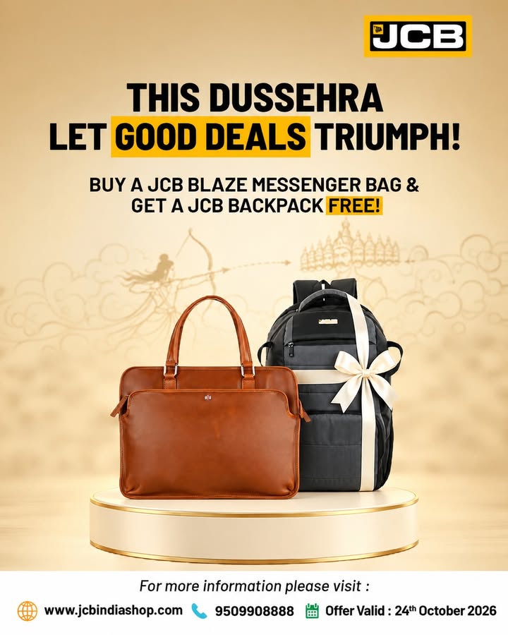This Dussehra, let good deals triumph Buy a JCB Blaze Messenger Bag and get a JCB Backpack FREE