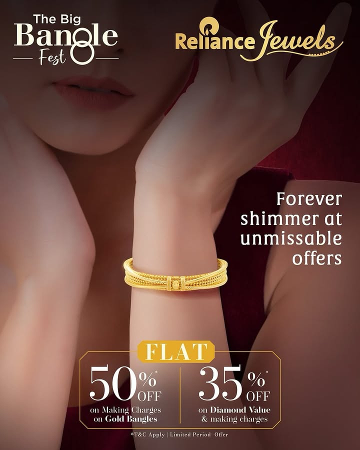 Stack up the shine with The Big Bangle Fest Enjoy Flat 50 OFF on making charges of gold bangles and Flat 35 OFF on dia...