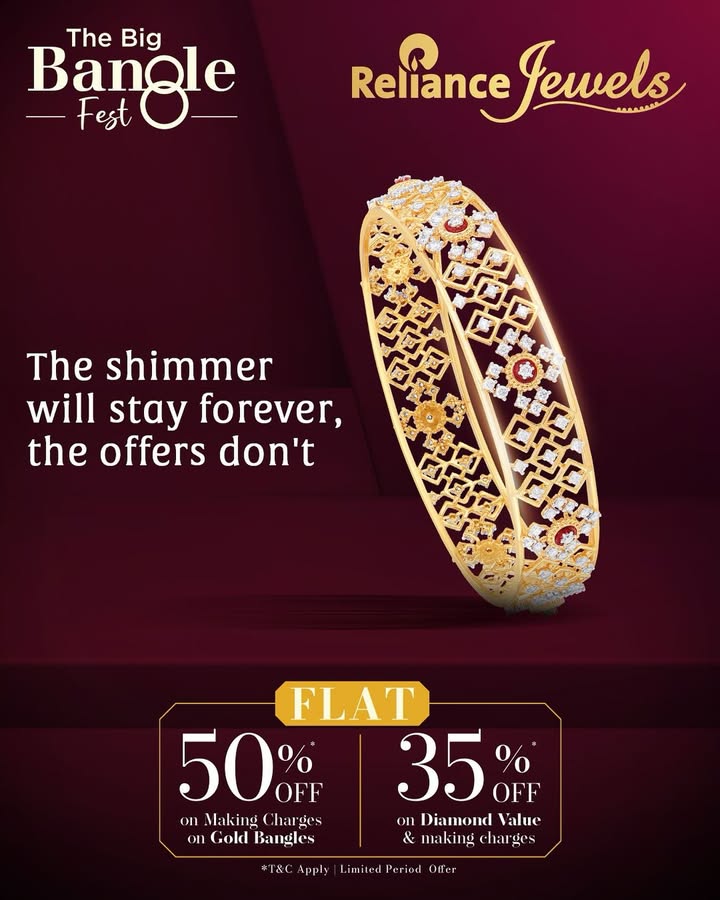 Last day to bring home the shine time is running out on The Big Bangle Fest Visit today and enjoy a Flat 50 OFF on mak...