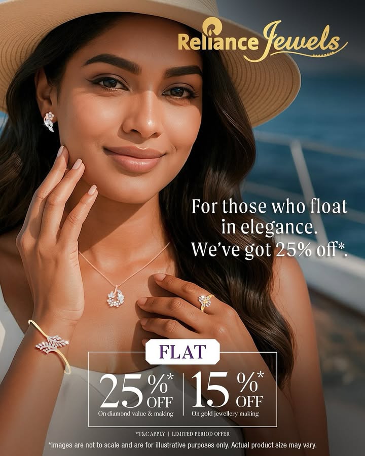 Soak in the charm, shine in fine jewellery Enjoy FLAT 25 OFF on diamond value and making charges and Flat 15 OFF on go...