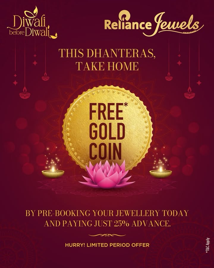 Heres a golden chance to get a FREE Gold Coin that too on the auspicious day of Dhanteras Just pre book your jeweller...