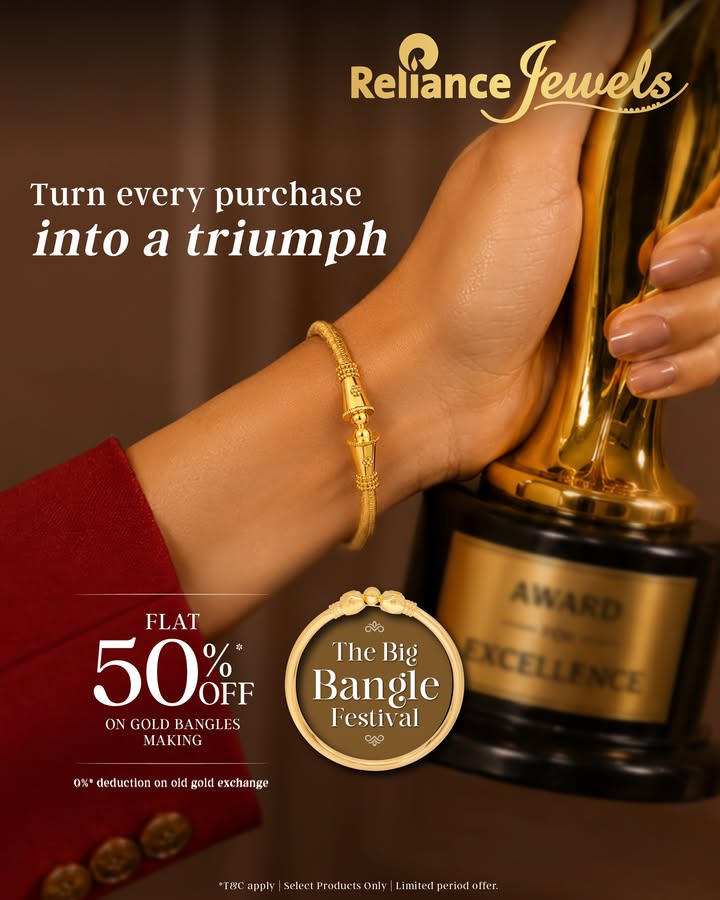 Celebrate every win with a little more gold. Enjoy FLAT 50 OFF on gold bangle making charges