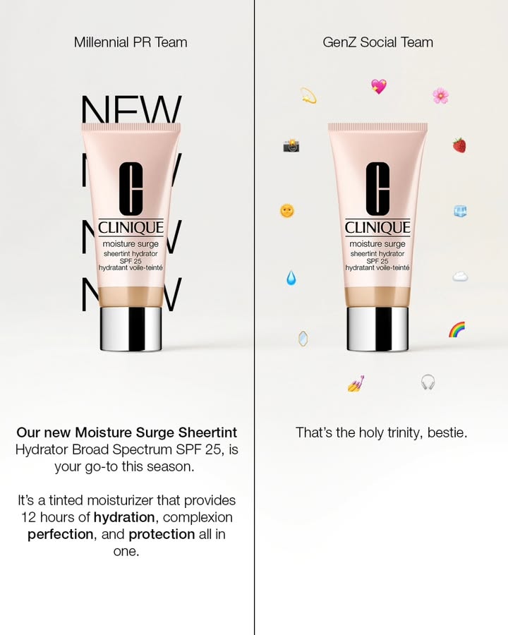 Two teams, one holy trinity. Clinique Moisture Surge Sheertint SPF 25 plays both sides
