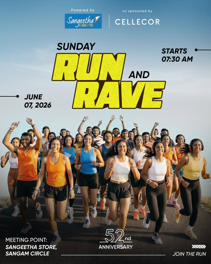Lace up, tune in, and lets make every step count Join us for the Sangeetha Run Rave as we celebrate 52 years of innovatio...