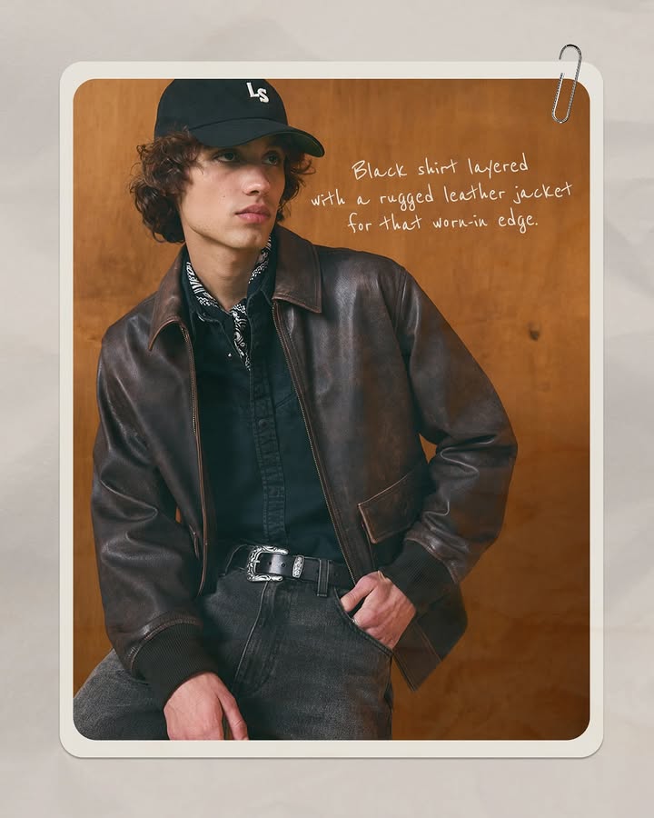 Black shirt. Brown leather. The 555 Straight. This Fit of the Month has got timeless written all over it.